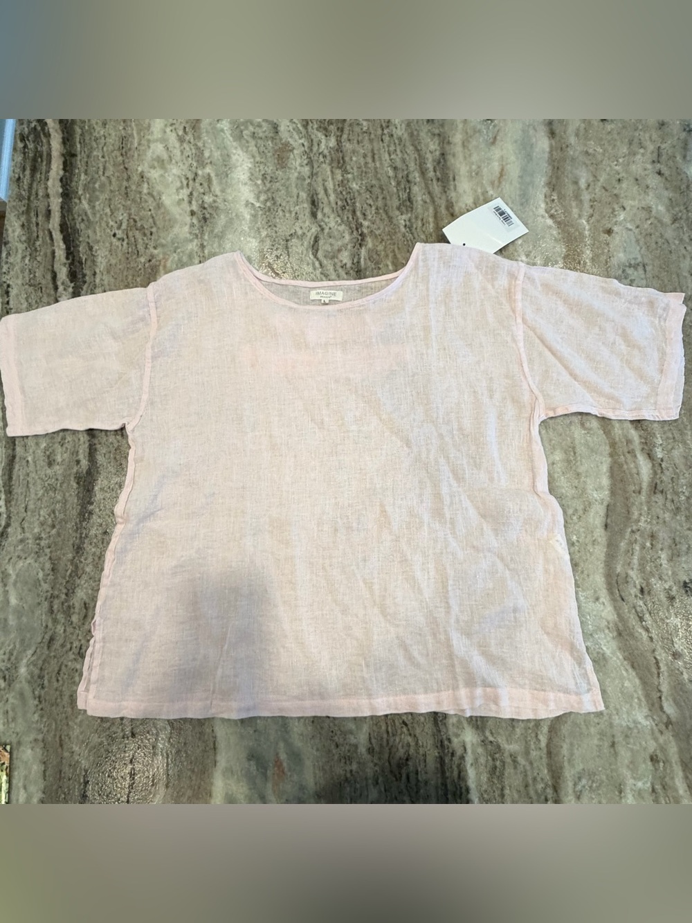 Imagine Fashion Women's Short Sleeve Pink 100% Linen Top. L. Langdenlook NWT